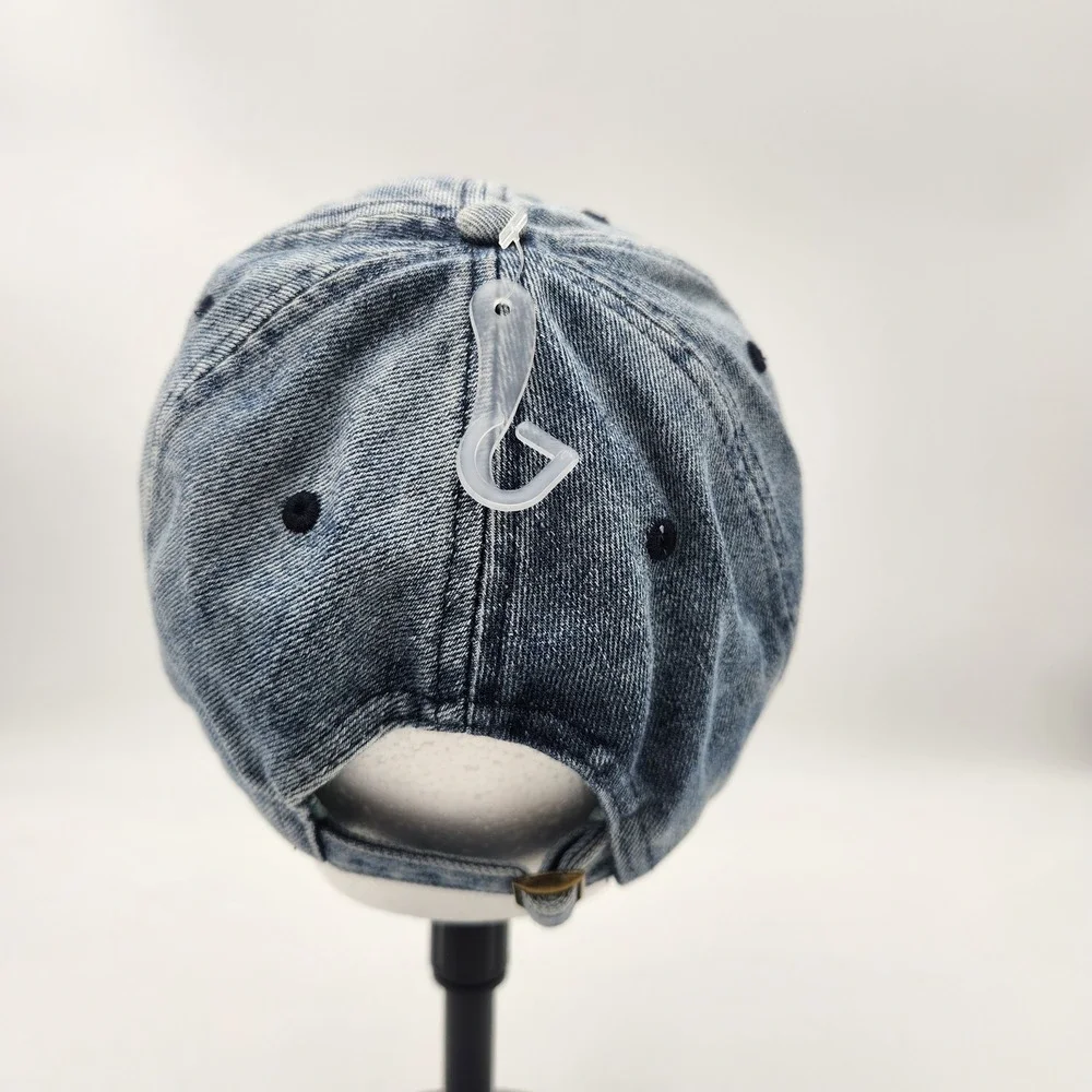 Wanderlust Embroidered‎ Acid Wash Denim Baseball Cap Blue Green Adjustable NEW